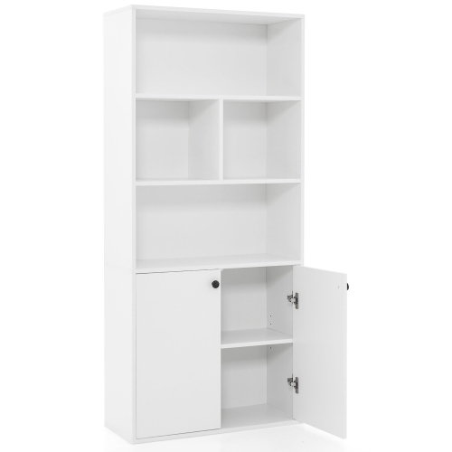 Gymax 5-Tier Bookcase Freestanding Storage Cabinet w/ Adjustable Shelf & 2-Door Cabinet
