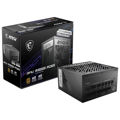 Refurbished MSI MPG A1000G PCIE 5 80 Plus Gold 1000W Full Modular ATX 3.0 Gaming Power Supply - Black