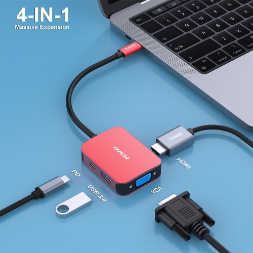 BENFEI 4-in-1 USB-C Hub - HDMI, VGA, USB Adapters & Power Delivery - for iPhone 15 Pro/Max, MacBook Pro/Air, iPad Pro, iMac, Galaxy S23, XPS 17