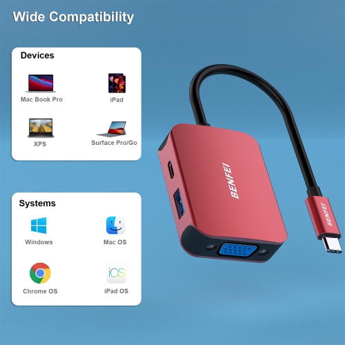 BENFEI 4-in-1 USB-C Hub - HDMI, VGA, USB Adapters & Power Delivery - for iPhone 15 Pro/Max, MacBook Pro/Air, iPad Pro, iMac, Galaxy S23, XPS 17