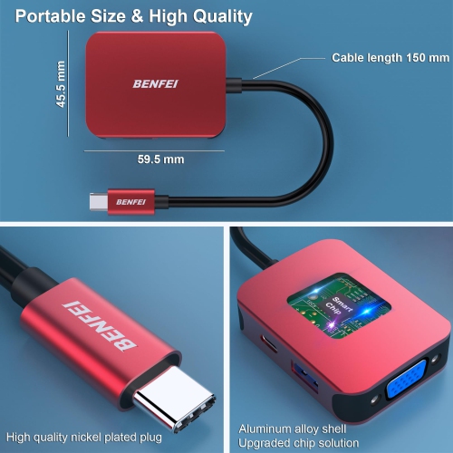 BENFEI 4-in-1 USB-C Hub - HDMI, VGA, USB Adapters & Power Delivery - for iPhone 15 Pro/Max, MacBook Pro/Air, iPad Pro, iMac, Galaxy S23, XPS 17
