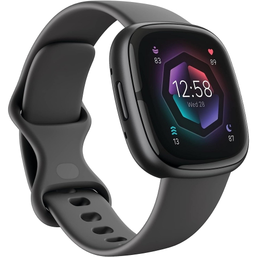 Montre intelligente pour mise en forme/santé avancée Sense 2 de Fitbit, moniteur de fréquence cardiaque et GPS 24/7, gris ombre/graphite, taille