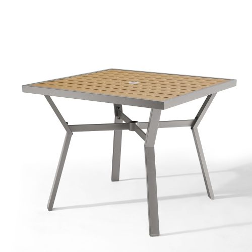 SONGMICS HOME  Sencillo Collection - Dining Table, Patio Table, \w Umbrella Hole, Square, Modern And Transitional Style, Steel Frame, Faux Wood And