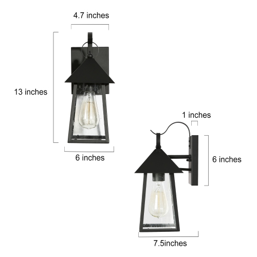 Farmhouse Cage Black Outdoor Wall Light 1-Light Industrial Outdoor Wall Sconce Light with Seeded Glass Shade 2-Pack