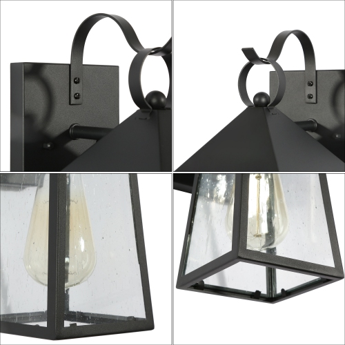 Farmhouse Cage Black Outdoor Wall Light 1-Light Industrial Outdoor Wall Sconce Light with Seeded Glass Shade 2-Pack
