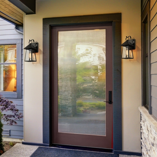 Farmhouse Cage Black Outdoor Wall Light 1-Light Industrial Outdoor Wall Sconce Light with Seeded Glass Shade 1-Pack