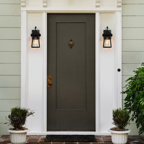 Farmhouse Cage Black Outdoor Wall Light 1-Light Industrial Outdoor Wall Sconce Light with Seeded Glass Shade 1-Pack