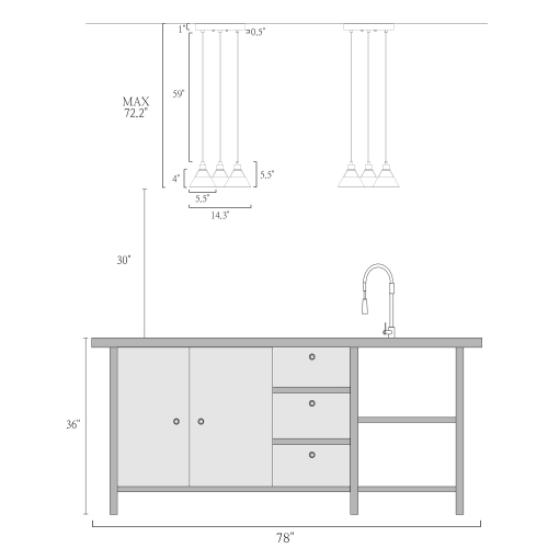 Lustre d'îlot de cuisine moderne, lampe suspendue en laiton et noir à 3 lampes avec abat-jour en verre transparent