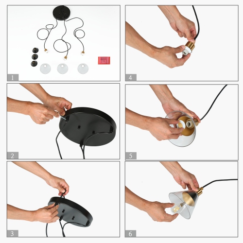 Lustre d'îlot de cuisine moderne, lampe suspendue en laiton et noir à 3 lampes avec abat-jour en verre transparent