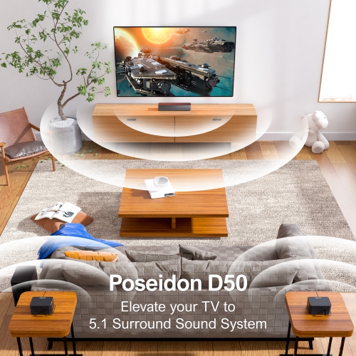 ULTIMEA 5.1 Surround Sound Bar, Peak Power 320W, 3D Surround Sound System Sound Bars for TV with Subwoofer and Rear Surround Speakers,Poseidon D50