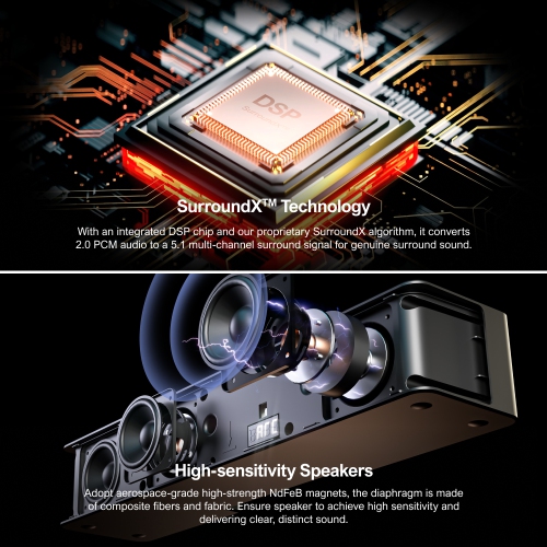 ULTIMEA 5.1 Surround Sound Bar, Peak Power 320W, 3D Surround Sound System Sound Bars for TV with Subwoofer and Rear Surround Speakers,Poseidon D50