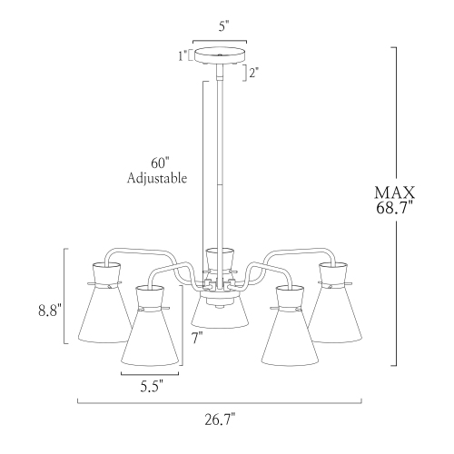 Modern Farmhouse Island Chandelier Lights, 5-Light Transitional Electroplated Brass Chandelier with Seeded Glass Shades