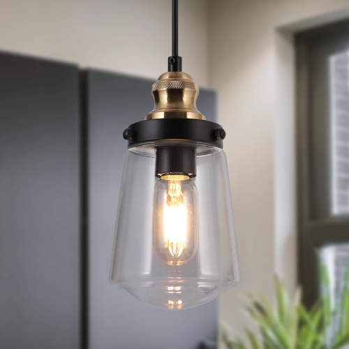 UOLFIN  Modern Kitchen Island Chandelier Pendant Light 1-Light And Brass Cylinder Pendant Light \w Clear Glass Shademodern Kitchen Island Chandelier