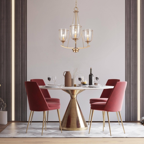 Modern Dining Room Chandelier, 3-Light Modern Brass Gold Candlestick Chandelier Light with Clear Glass Shades