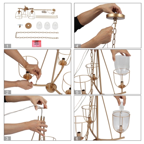 Modern Dining Room Chandelier, 3-Light Modern Brass Gold Candlestick Chandelier Light with Clear Glass Shades