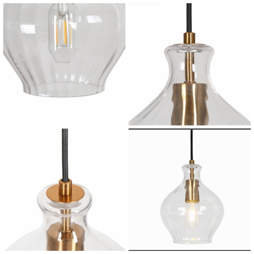 Globe Pendant Light, Satin Copper and Matte Black with Glass Modern/Contemporary Clear Glass Teardrop LED Mini Hanging Pendant Light