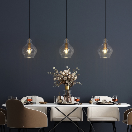 Globe Pendant Light, Satin Copper and Matte Black with Glass Modern/Contemporary Clear Glass Teardrop LED Mini Hanging Pendant Light