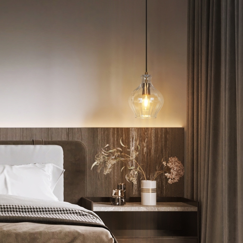 Globe Pendant Light, Satin Copper and Matte Black with Glass Modern/Contemporary Clear Glass Teardrop LED Mini Hanging Pendant Light