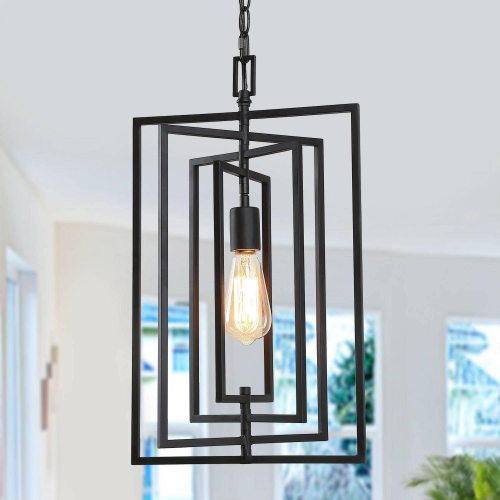 Black Kitchen Island Light, Matte Black with Geometric Modern/Contemporary Geometric LED Hanging Kitchen Island Light