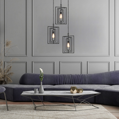 Black Kitchen Island Light, Matte Black with Geometric Modern/Contemporary Geometric LED Hanging Kitchen Island Light