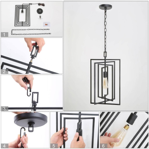 Black Kitchen Island Light, Matte Black with Geometric Modern/Contemporary Geometric LED Hanging Kitchen Island Light