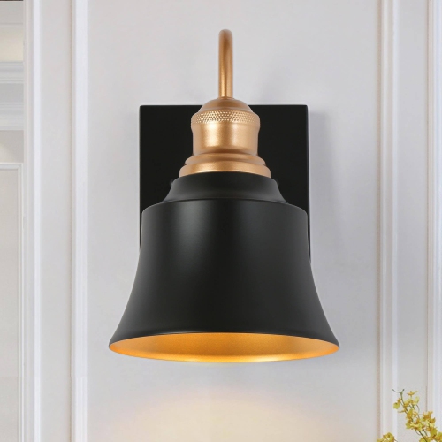 Black Bathroom Vanity Light, 5.9-in 1-Light Black and Brass Gold with Metal Cone Shade LED Modern/Contemporary Vanity Light