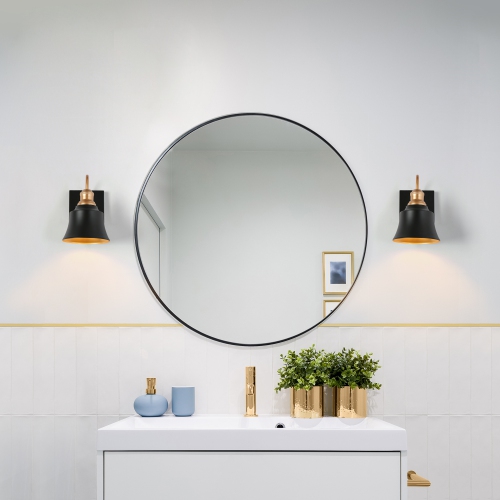 Black Bathroom Vanity Light, 5.9-in 1-Light Black and Brass Gold with Metal Cone Shade LED Modern/Contemporary Vanity Light