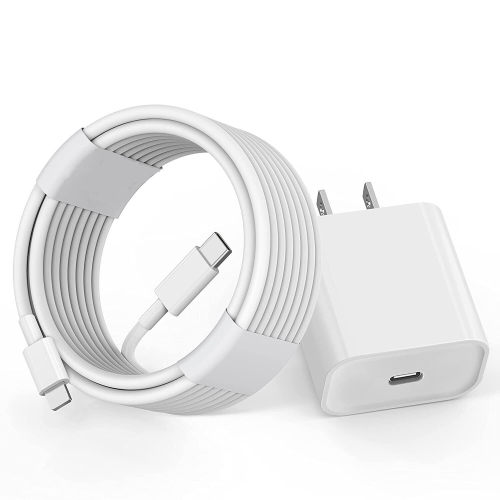 Apple iPhone 20W USB-C Wall Block Charger Lightning Connector Fast Charge | Compatible With iPhone 14, 13, 12, 11 Pro Max, XR, XS, iPad 10th Gen, 9th