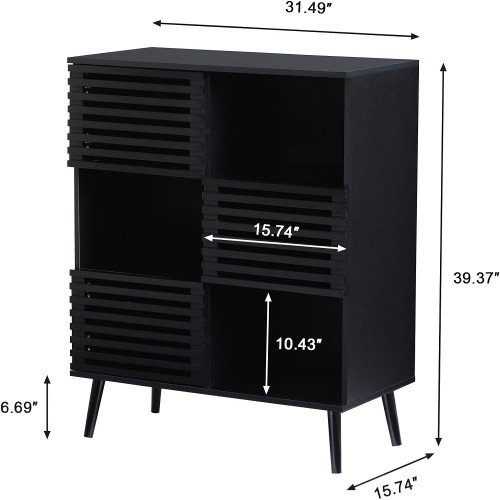 Storage Cabinet, Buffet Sideboard Wood Cabinet with 3 Hollow Doors, Open Storage Shelves for Home, Living Room, Bedroom, Office