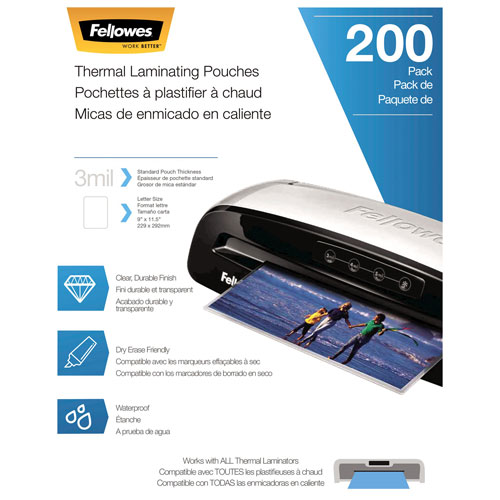 Fellowes 9"x11.5" Thermal Laminating Pouches - 3 mil - 200 Pack
