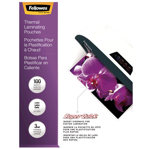 Fellowes SuperQuick 9"x11.5" Thermal Laminating Pouches - 3 mil - 100 Pack