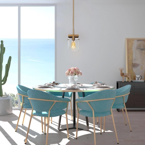 Modern Gold Island Pendant Light, 1-Light Square Bell Pendant Light with Clear Glass Shade