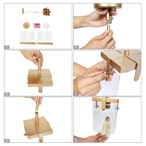 Modern Gold Island Pendant Light, 1-Light Square Bell Pendant Light with Clear Glass Shade