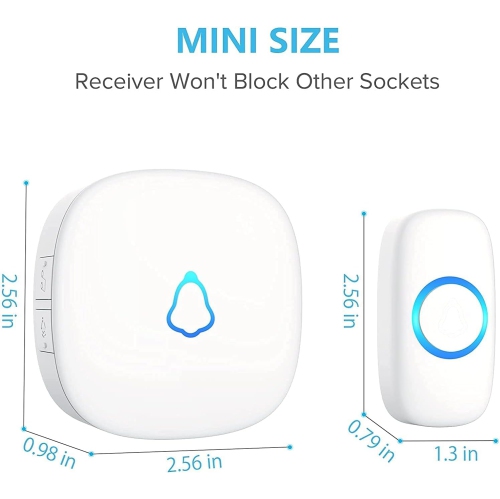 Wireless Doorbell, Adjustable Volumes, 58 Chimes, Easy Installation, 1000Ft Operating Range, LED Indicator, White