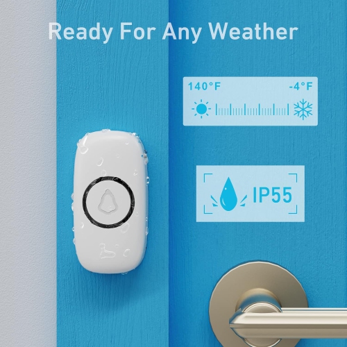 Wireless Doorbell, Adjustable Volumes, 58 Chimes, Easy Installation, 1000Ft Operating Range, LED Indicator, White