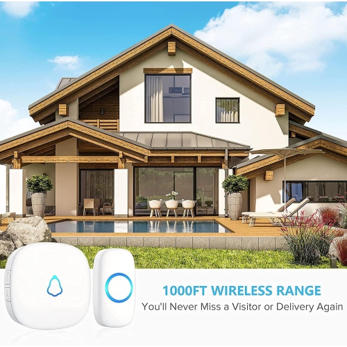Wireless Doorbell, Adjustable Volumes, 58 Chimes, Easy Installation, 1000Ft Operating Range, LED Indicator, White