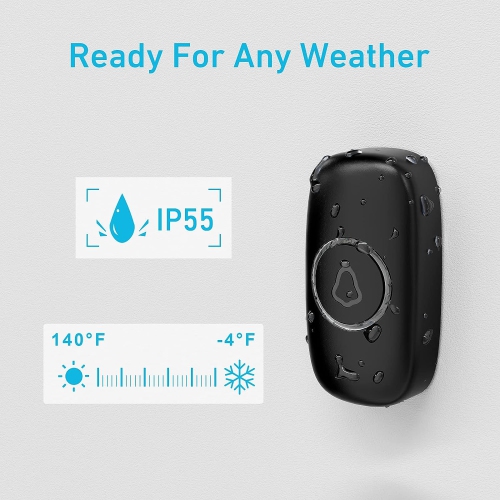 Wireless Doorbell, Adjustable Volumes, 58 Chimes, Easy Installation, 1000Ft Operating Range, LED Indicator, Black