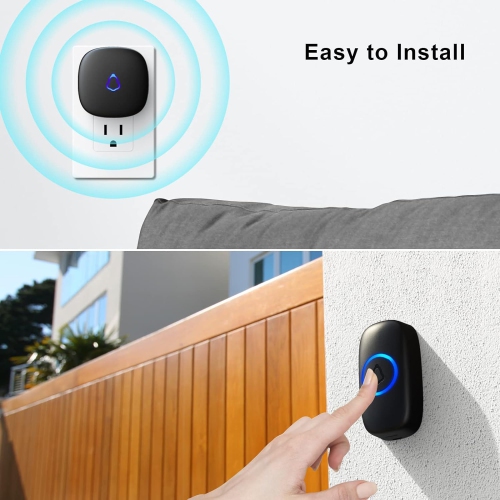 Wireless Doorbell, Adjustable Volumes, 58 Chimes, Easy Installation, 1000Ft Operating Range, LED Indicator, Black