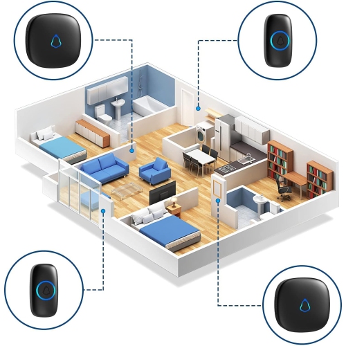 Wireless Doorbell, Adjustable Volumes, 58 Chimes, Easy Installation, 1000Ft Operating Range, LED Indicator, Black