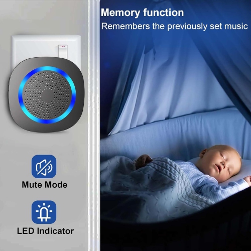 Wireless Doorbell Easy Installation Waterproof Door Bell with Adjustable Volume 55 Ringtones LED Indicator 1300Ft Range,1 Button 2 PlugIn