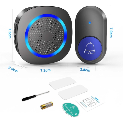 Wireless Doorbell Easy Installation Waterproof Door Bell with Adjustable Volume 55 Ringtones LED Indicator 1300Ft Range,1 Button 2 PlugIn