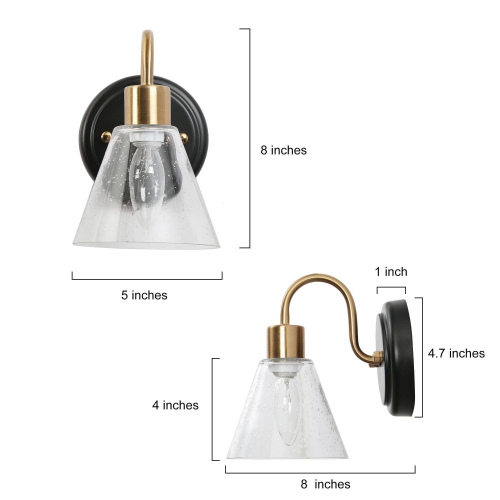 Gold Bathroom Vanity Wall Sconce, 5-in W 1-Light Matte Black and Brass Gold with Seeded Glass Shade Modern/Contemporary LED Wall Sconce