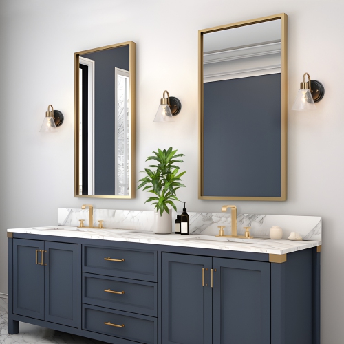 Gold Bathroom Vanity Wall Sconce, 5-in W 1-Light Matte Black and Brass Gold with Seeded Glass Shade Modern/Contemporary LED Wall Sconce