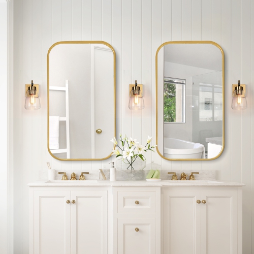 Black and Gold Bathroom Wall Lighting, 5-in W 1-Light Matte Black and Brass Gold Modern/Contemporary LED Wall Sconce