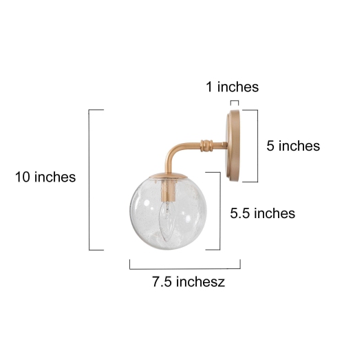Modern Brass Gold Bedroom Wall Light, 5.5-in W 1-Light Satin Gold with Seeded Globe Modern/Contemporary LED Wall Sconce