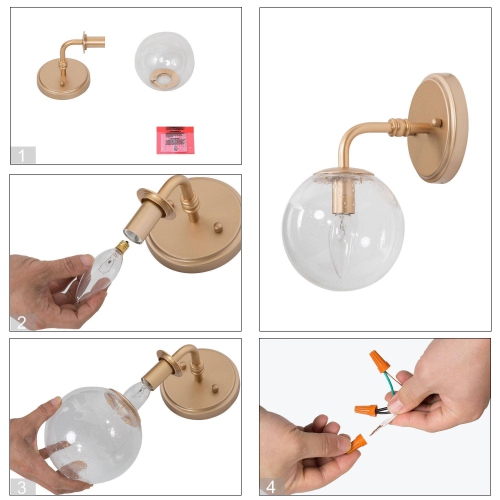 Modern Brass Gold Bedroom Wall Light, 5.5-in W 1-Light Satin Gold with Seeded Globe Modern/Contemporary LED Wall Sconce