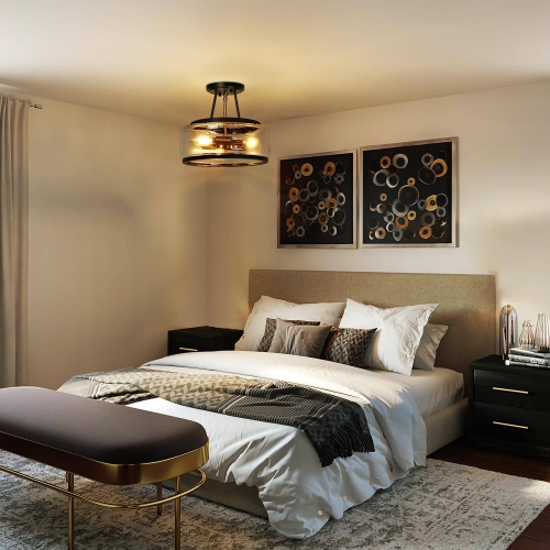 Black Kitchen Semi-flush Mount Ceiling Light, 3-Light 11.8-in Black with Clear Bowl Glass LED Semi-Flush mount light