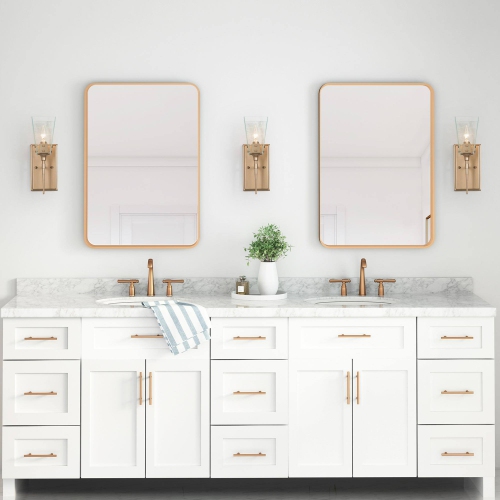 Bell Gold Vanity Light Bathroom Wall Light, 4-in W 1-Light Gold and Blue Crystal Bell Modern/Contemporary LED Wall Sconce