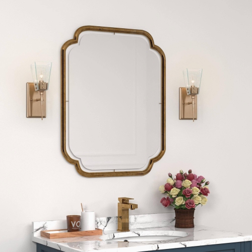 Bell Gold Vanity Light Bathroom Wall Light, 4-in W 1-Light Gold and Blue Crystal Bell Modern/Contemporary LED Wall Sconce