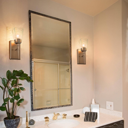 Bell Gold Vanity Light Bathroom Wall Light, 4-in W 1-Light Gold and Blue Crystal Bell Modern/Contemporary LED Wall Sconce